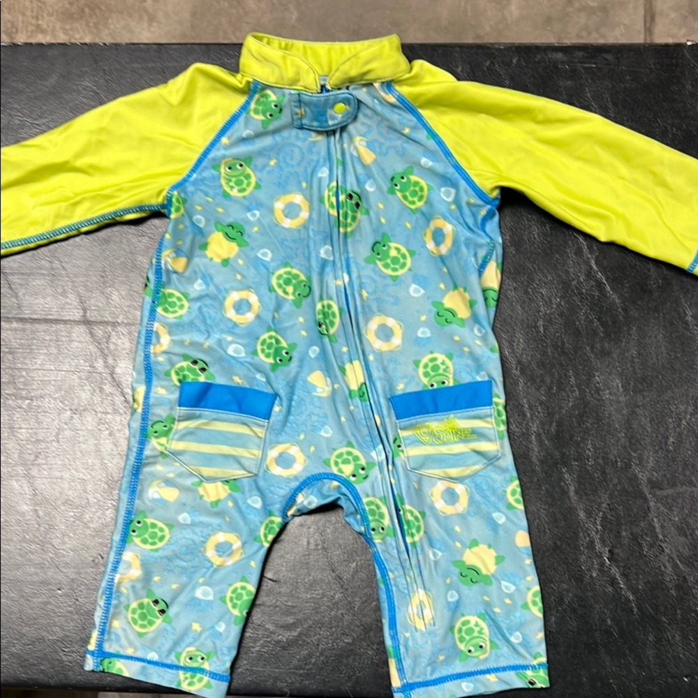 Kids Swimwear with Turtle Print - Blue and Yellow